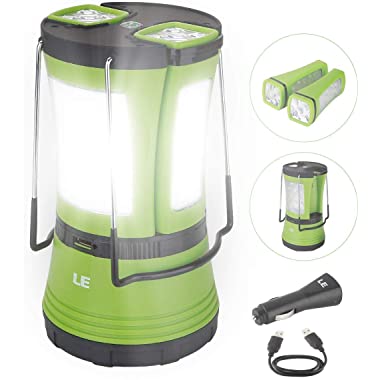 LE LED Camping Lantern Rechargeable, 600LM, Detachable Flashlight, Perfect Lantern Flashlight for Hurricane Emergency, Hiking, Fishing and More, USB Cable and Car Charger Included