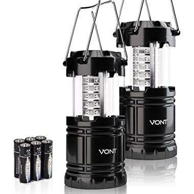 Vont 2 Pack LED Camping Lantern, Super Bright Portable Survival Lanterns, Must Have During Hurricane, Emergency, Storms, Outages, Original Collapsible Camping Lights/Lamp (Incl. Batteries)