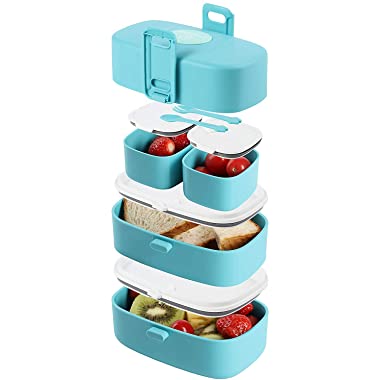 Leak-Proof, BPA-Free Stacking Bento Box Lunch Box with 4 Microwave-Safe, Sealed Compartments for Kids and Adults by Wagindd