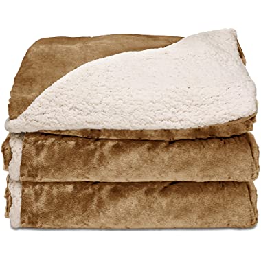 Sunbeam Heated Throw Blanket | Reversible Sherpa/Royal Mink, 3 Heat Settings, Honey