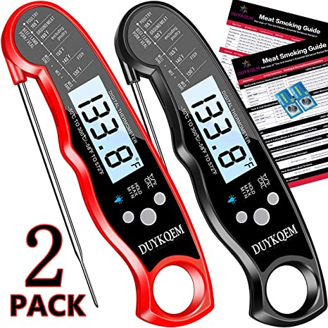 DUYKQEM Instant Read Digital Meat Thermometer (2 PACK) Waterproof Kitchen Cooking Food Thermometer with Probe Backlight & Calibration