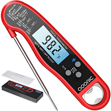 Digital Meat Thermometer, Adoric Ultra-Fast Reading Waterproof Thermometer with Backlight Calibration Digital Food Thermometer